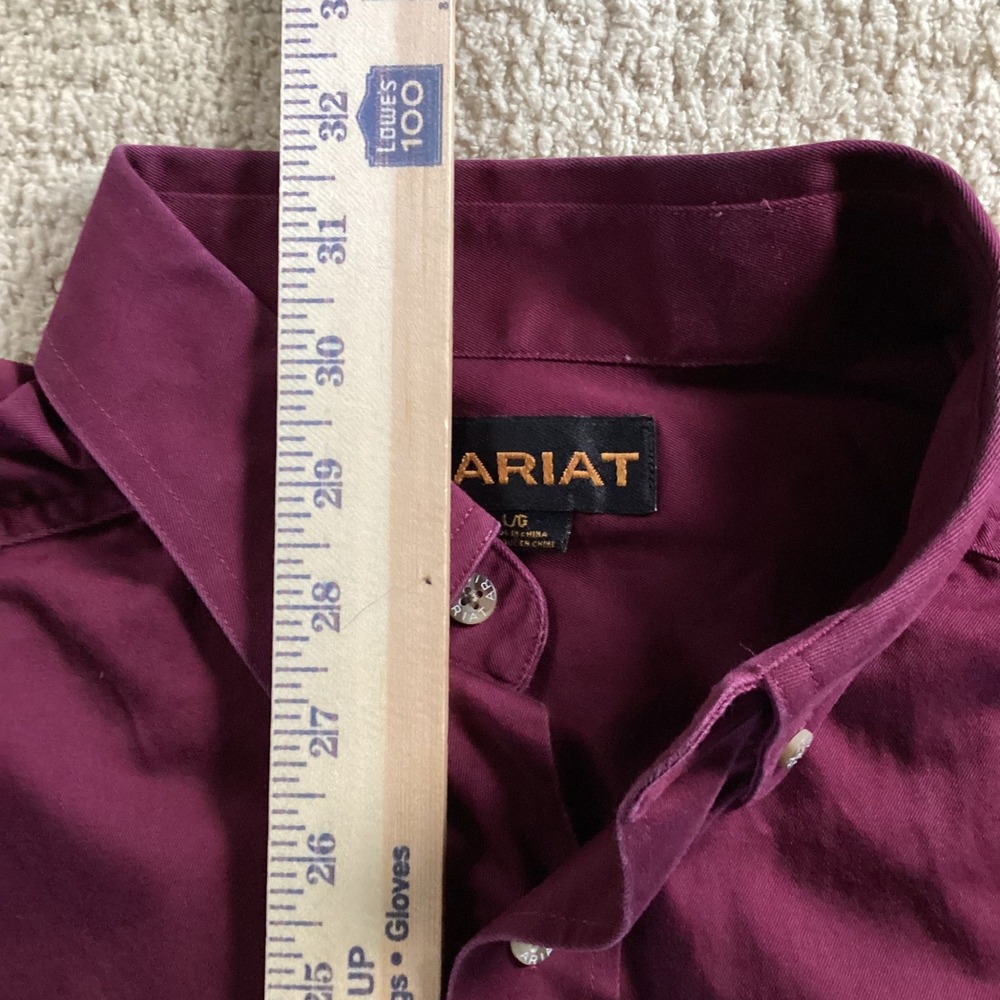 Ariat Mens Rich Burgundy Western Large 100% Cotton Twill Long Sleeve Shirt - Picture 5 of 10
